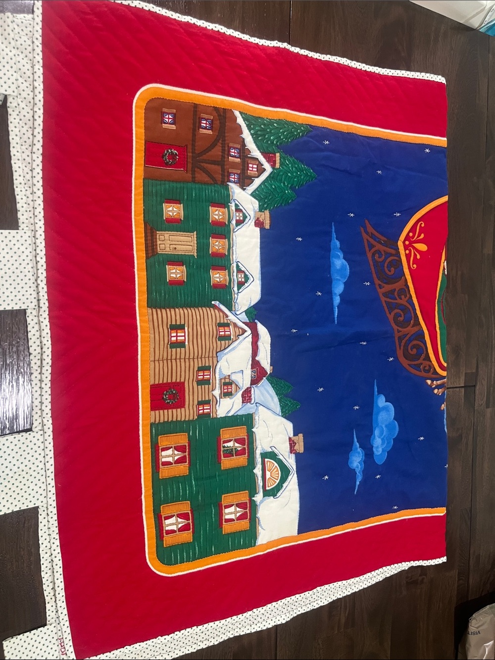 Homemade Quilt Wall Hanging 1991 Christmas 90s Vintage Holiday Santa Sleigh Wall - Picture 16 of 16